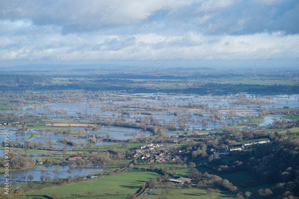 Flooding across Shropshire, England.