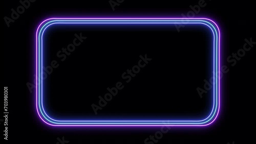 Decorative Ornamental Neon Frame Template Isolated on Black Background Decorative ornamental glowing neon frame template. Glowing decorative religion or culture concept illuminated line glowing banner photo