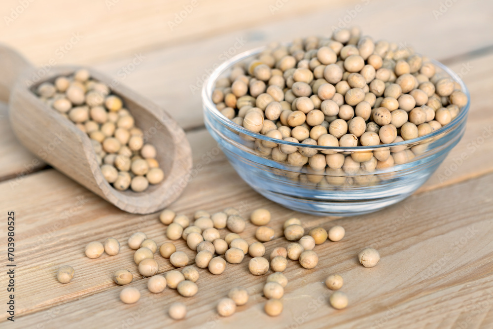 Soybean on wooden table. Soybean on wooden table.