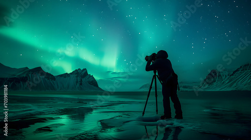 Fotografo registrando a Aurora Boreal, IA Generativa