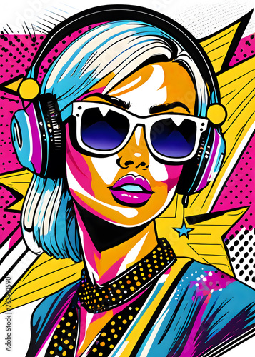 Tablou pe pânză Colourful PopArt Illustration Of a Girl Wearing Sunglasses