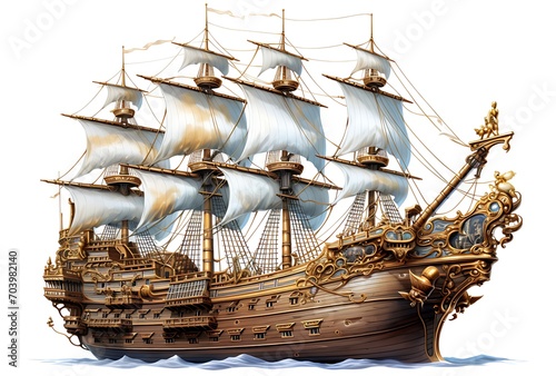 sailing ship isolated on white background. 3d illustration with clipping path