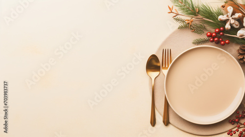 Top view of cutlery and empty plate photo