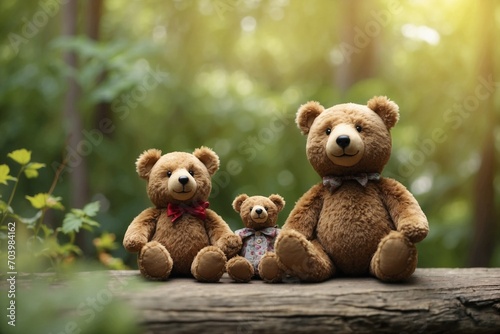 adorable teady-bears familly depicted in a serene natural setting, showcasing unity and togetherness amid the beauty of nature © Роберт Гастон