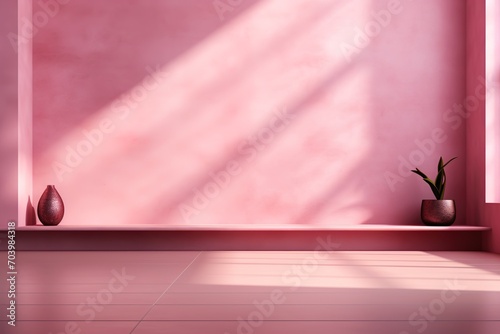 pink room with shelf and plant
