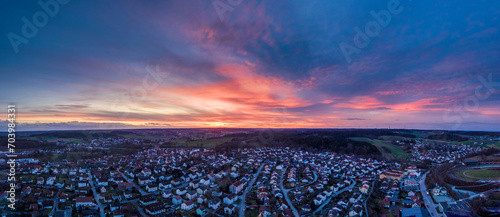 Fototapeta Naklejka Na Ścianę i Meble -  Panoramic sunset view across the Bavarian City of Pfaffenhofen