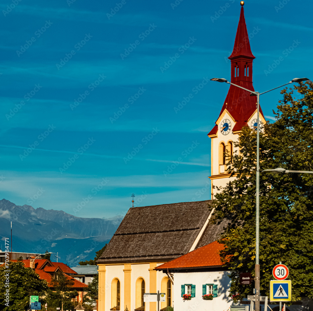 Church on a sunny summer day at Igls, Innsbruck, Tyrol, Austria