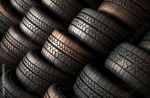 a large pile of tires that are sitting on top of each other photo