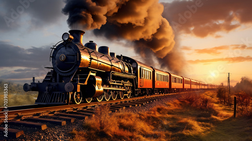 Vintage steam train with ancient locomotive
