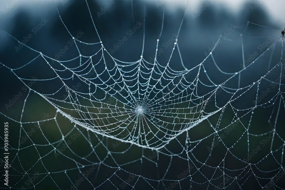 spider web with dew, Cobweb covered in dew during heavy fog