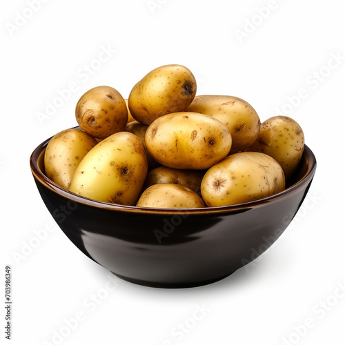 a bowl of potatoes with a black bowl on transparent background created with Generative Ai