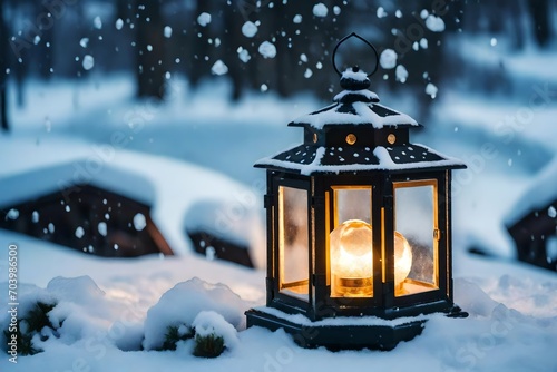  lantern in the snow, Ice lantern in snow