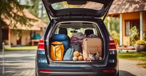 A Car's Trunk Brimming with Essentials for a Memorable Family Trip. Generative AI