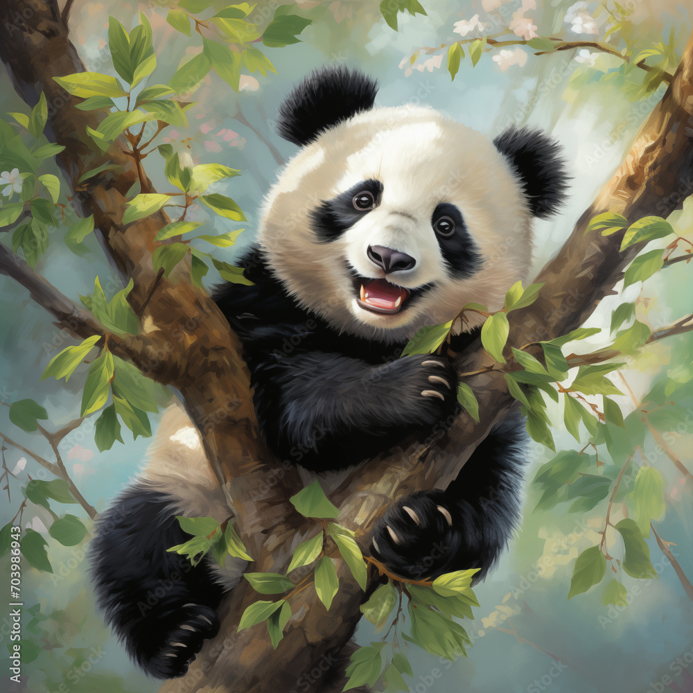 Obraz premium Cute panda bear in tree 
