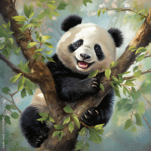 Cute panda bear in tree  