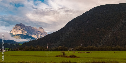 Alpine summer view with Mount Wilder Kaiser near Kirchdorf, Tyrol, Austria photo