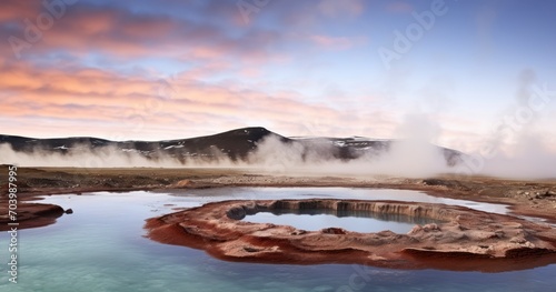 Sulfur and Steam - The Intriguing Allure of a Geothermal Hot Spring Landscape. Generative AI