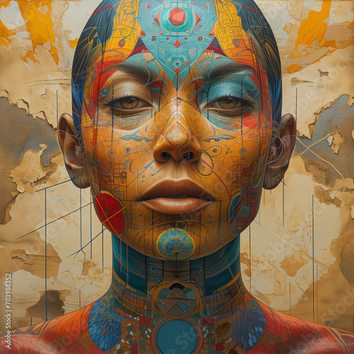 Portrait of an indigenous woman with a painted face