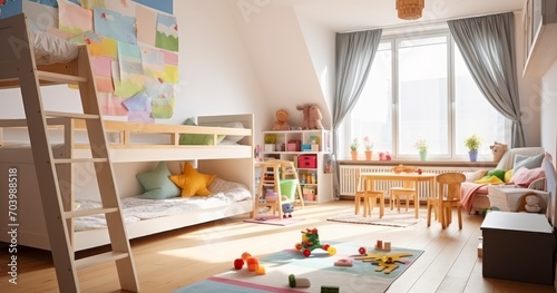 The Warm and Inviting Interior of a Thoughtfully Designed Children's Room. Generative AI