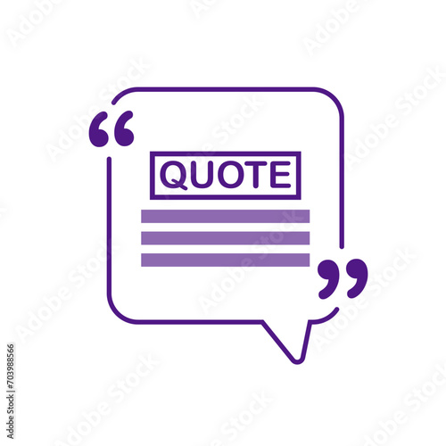 Mockup form for quote icon. Flat, purple, message bubble form for quote template, isolated quote mockup icon. Vector icon