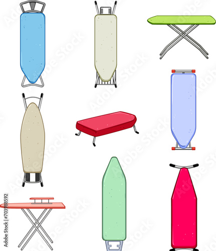 ironing board set cartoon. room cloth, folded logo, clean home ironing board sign. isolated symbol vector illustration
