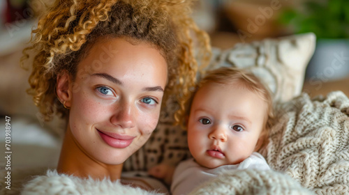 Intercultural a Young Radiant 25 Year old Mother Sharing a Tender Moment with her Baby and both Smiling Warmly Wallpaper Background Brainstorming Family Map Digital Art Magazine Poster