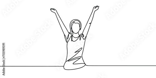 Continuous line art Drawing of a woman stretching arms, illustration