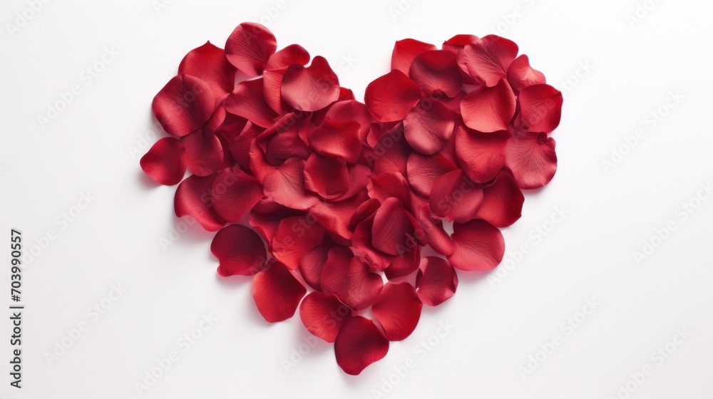 a heart shaped arrangement of red petals on a white background for a valentine's day card or a wedding or valentine's day gift for him or her. a heart shaped arrangement of red petals on a white background for a valentine's day card or a wedding or valentine's day gift for him or her.