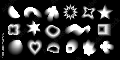 A large set of abstract blurred shapes.; Gradient fill in retrofuturism style; retro wave; y2k; 2000s. white colors on a black background