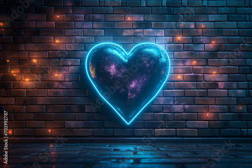 A blue neon heart with a galaxy inside for a blue Valentine's Day - ai generated