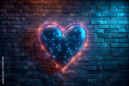 A blue Valentine's heart on a retro background - ai generated 