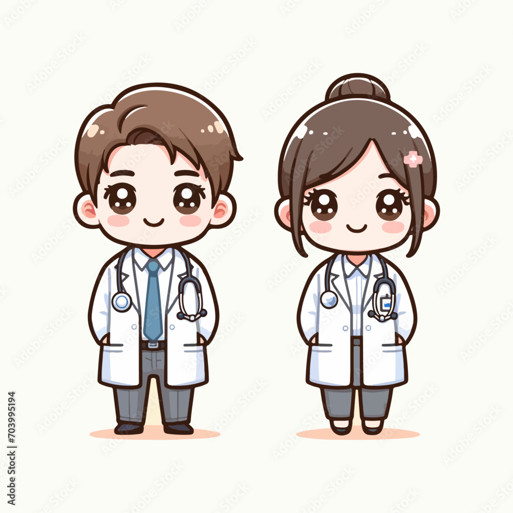 vector cute doctor and nurse