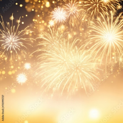 Gold and White Fireworks and bokeh Abstract background