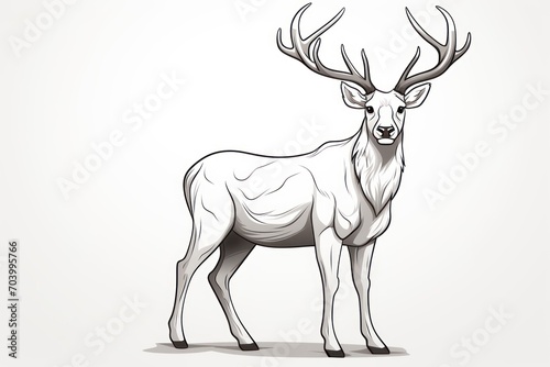  a black and white drawing of a deer with antlers on it s head and antlers on it s back  standing in front of a white background.