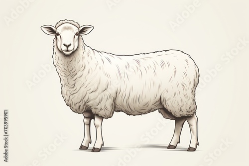  a black and white drawing of a sheep on a white background with a shadow of it's head on the sheep's back end of the sheep's head. photo