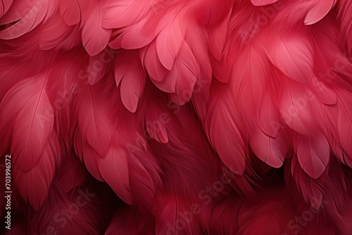  a close up of a red bird's feathers with a blurry image of the back end of the bird's feathers and the back end of the feathers.