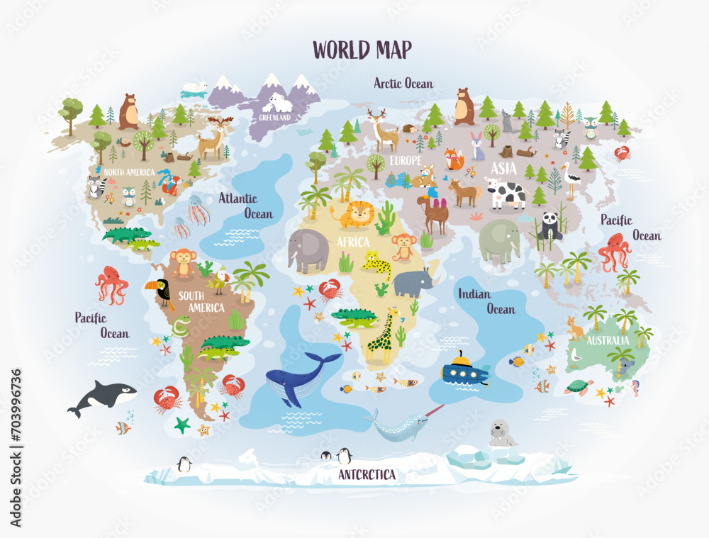 Obraz premium World Map Animal Charakter's Desing