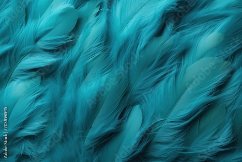  a group of feathers that are blue and green with long feathers in the shape of a bird's head, as well as the feathers of another bird's head.