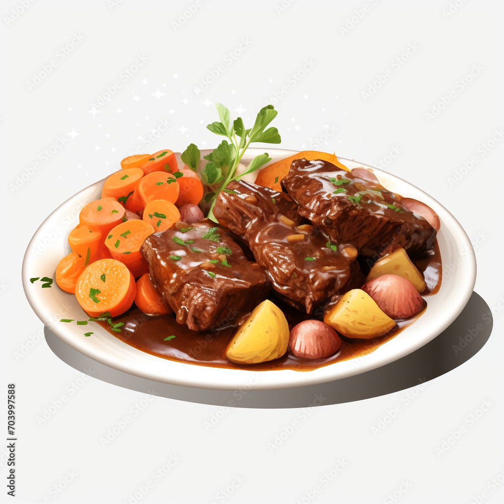 plate of braised beef and vegetables on transparent background created with Generative Ai plate of braised beef and vegetables on transparent background created with Generative Ai