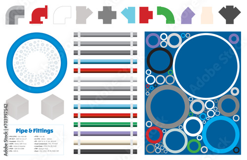 set of pipe fittings and piping for industrial applications