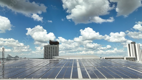 Solar panel on roof in the city.