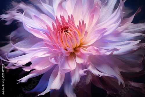  a close up of a pink and white flower on a black background with a blurry image of the center part of the flower in the center of the flower.