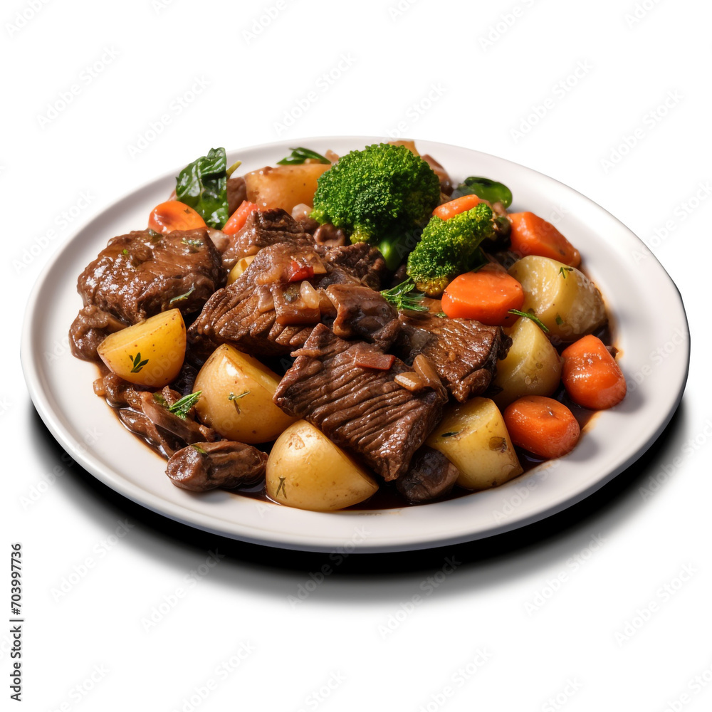 plate of braised beef and vegetables on transparent background created with Generative Ai plate of braised beef and vegetables on transparent background created with Generative Ai