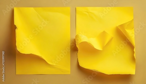 two torn yellow sheets of paper with folds