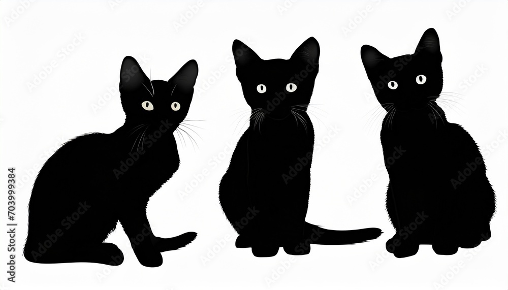 cute kitty silhouette set vector black color flat minimal