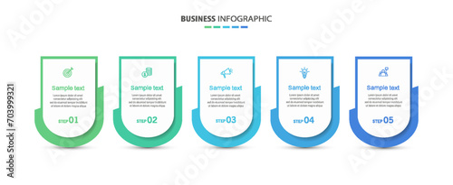 Business infographics design template with 5 options and number, steps or processes. Data visualization. Vector illustration 