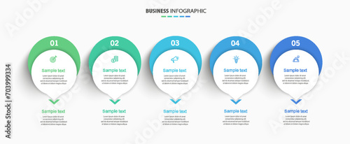 Business infographics design template with 5 options and number, steps or processes. Data visualization. Vector illustration 