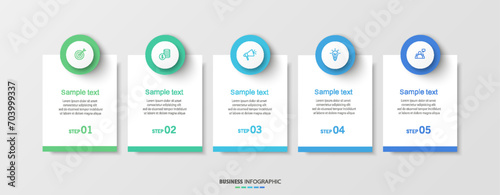 Business infographics design template with 5 options and number, steps or processes. Data visualization. Vector illustration	