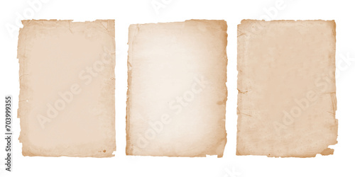 Vintage antique old paper sheets with ripped edges. The texture of vintage paper or parchment