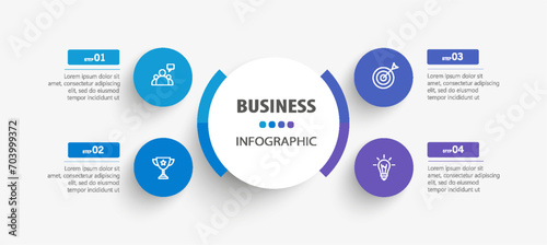 Business infographic design template with 4 options, steps or processes. Can be used for workflow layout, diagram, annual report, web design